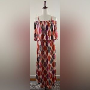 World Market Boho Multi Patterned Off The Shoulder Strappy Maxi Dress